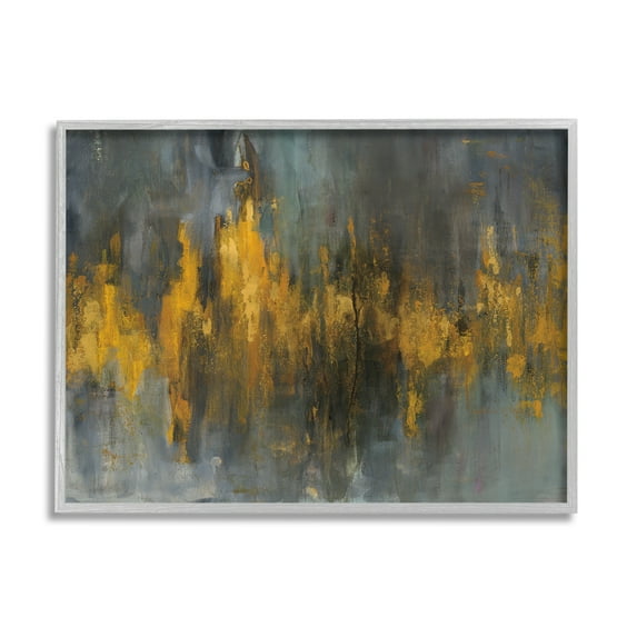 Stupell Industries Black and Gold Abstract Fire Painting Framed Art Print Wall Art, 30x24, By Danhui Nai