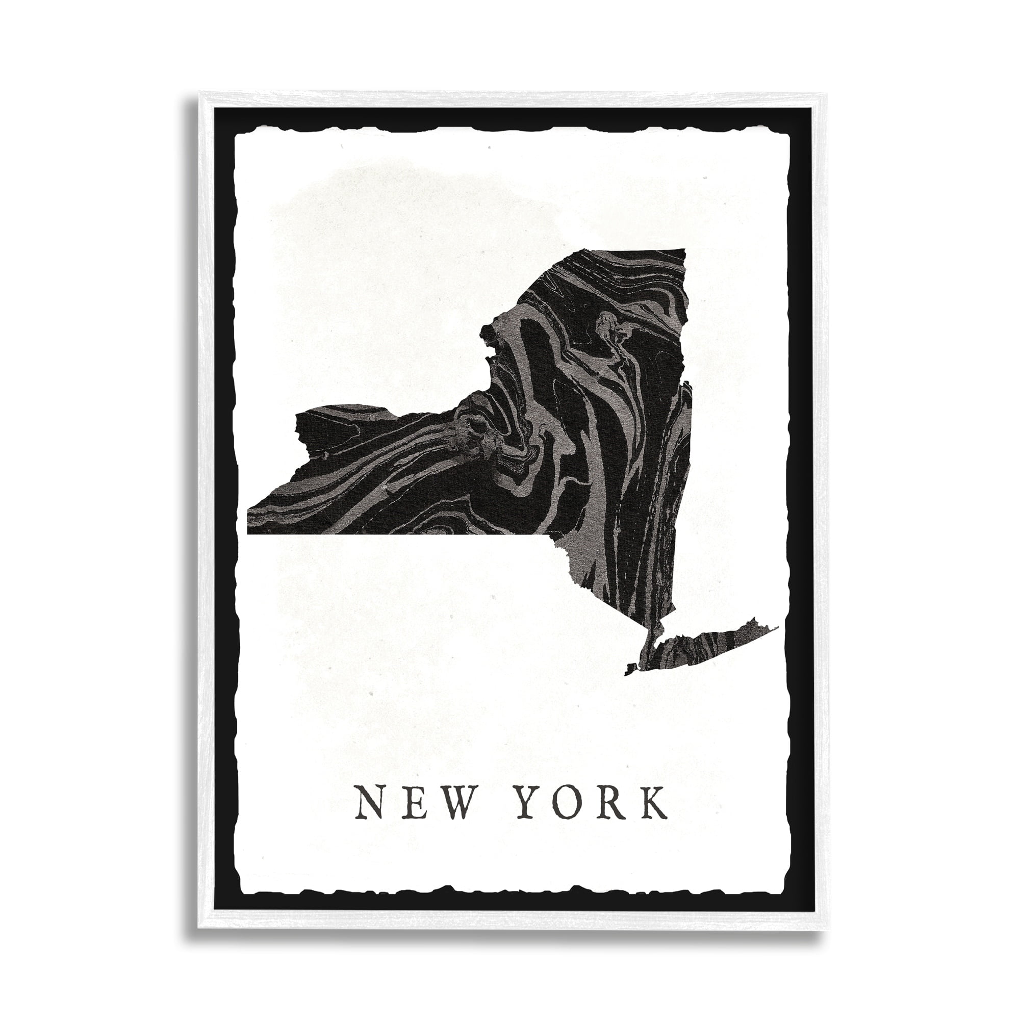 Stupell Industries Black and Grey Marbled Paper New York State Silhouette, 16 x 20,Design by Daphne Polselli