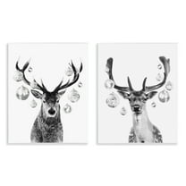 Stupell Industries Black and White Disco Deer Holiday Painting Unframed Art Print Wall Art, 11 x 14, Set of 2