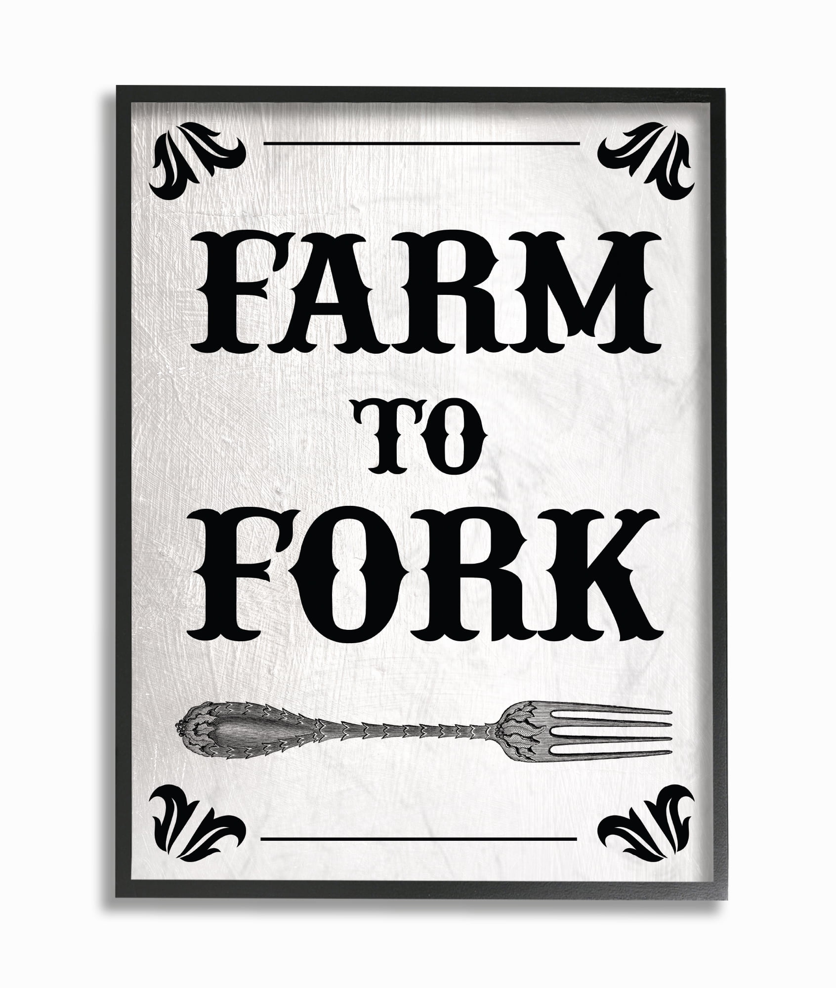 Stupell Industries Black and White Farm To Fork Country Typography Novelty Painting Black Framed Art Print Wall Art, 16 x 20
