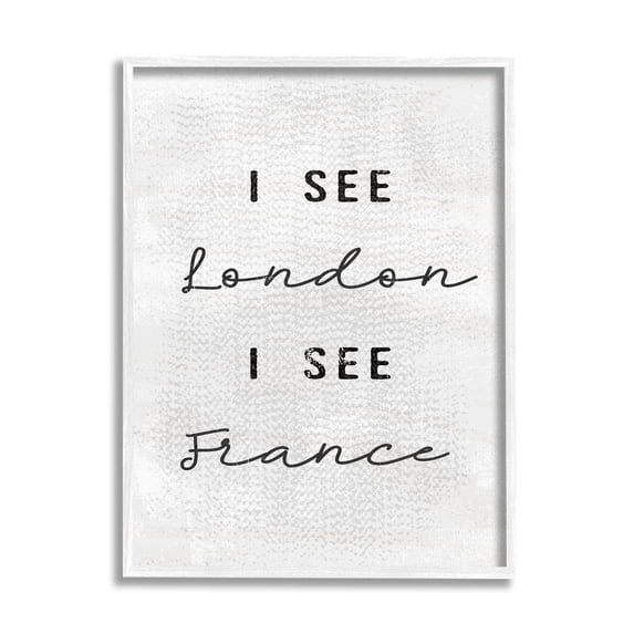 Stupell Industries Black and White I See London I See France Textured Typography, 11 x 14,Design by Daphne Polselli
