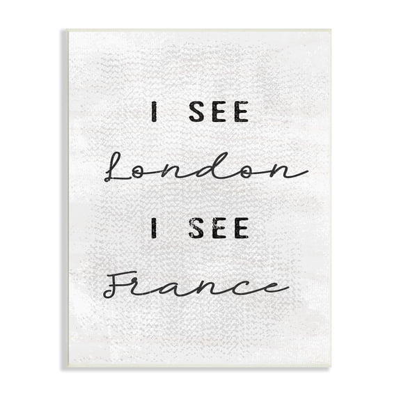 Stupell Industries Black and White I See London I See France Textured Typography, 13 x 19,Design by Daphne Polselli