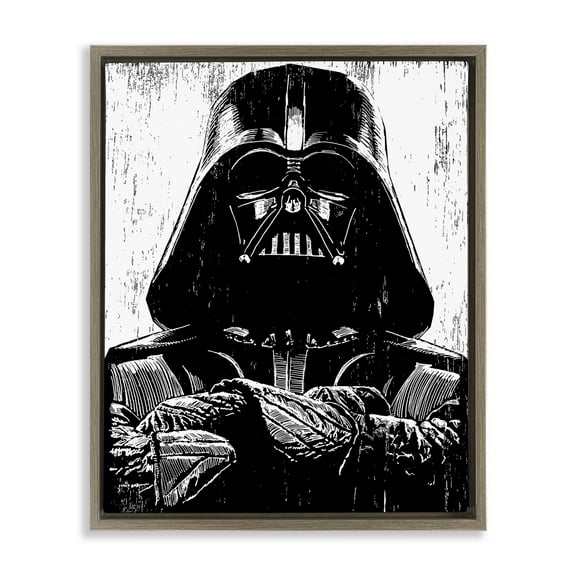 Stupell Industries Black and White Sci-Fi Character Fairy Tales & Fantasy Painting Brown Floater Framed Canvas Art Print Wall Art, 17 x 21