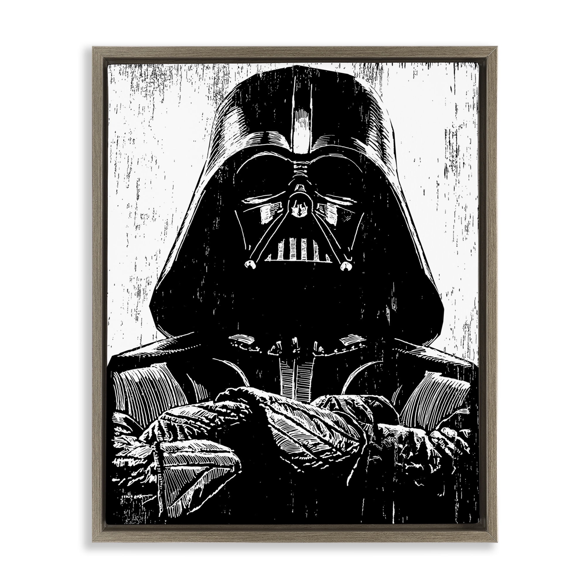 Stupell Industries Black and White Sci-Fi Character Fairy Tales & Fantasy Painting Brown Floater Framed Canvas Art Print Wall Art, 25 x 31