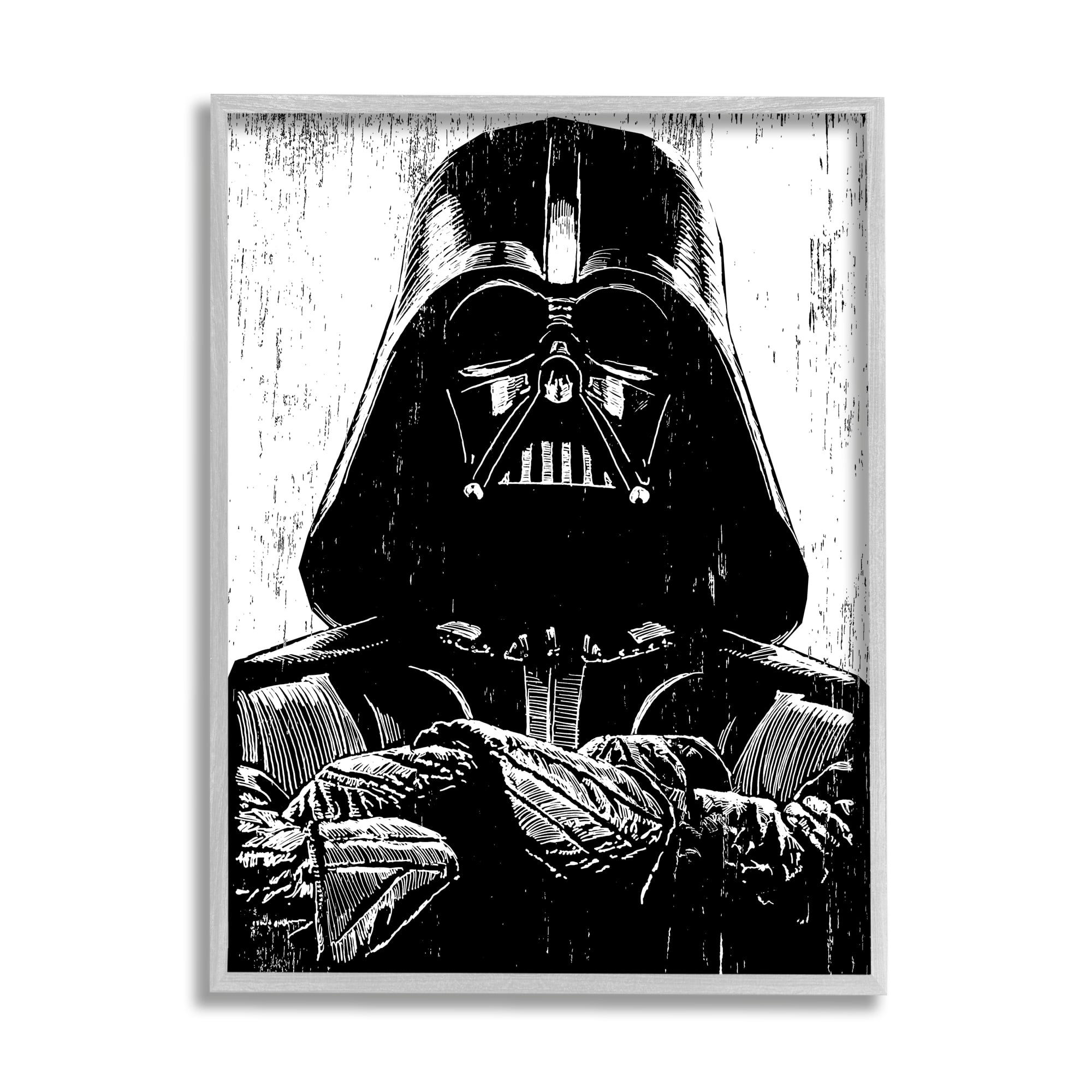 Stupell Industries Black and White Star Wars Darth Vader Distressed Wood Etching, 16 x 20,Design by Neil Shigley