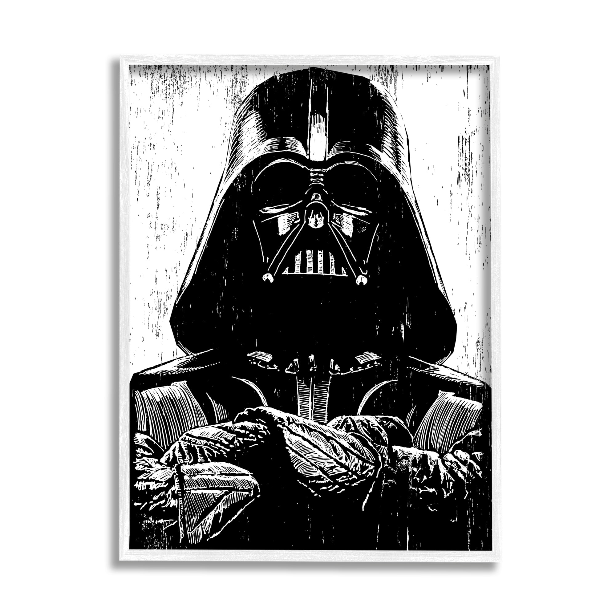 Stupell Industries Black and White Star Wars Darth Vader Distressed Wood Etching, 24 x 30,Design by Neil Shigley