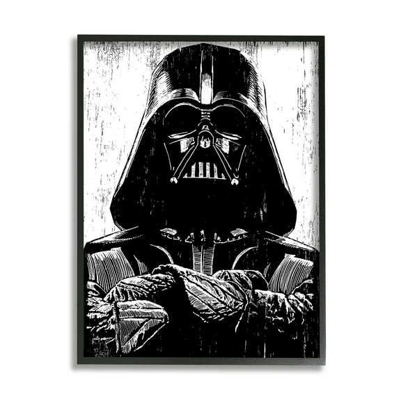 Stupell Industries Black and White Star Wars Darth Vader Distressed Wood Etching Graphic Art Black Framed Art Print Wall Art, 24x30, by Neil Shigley
