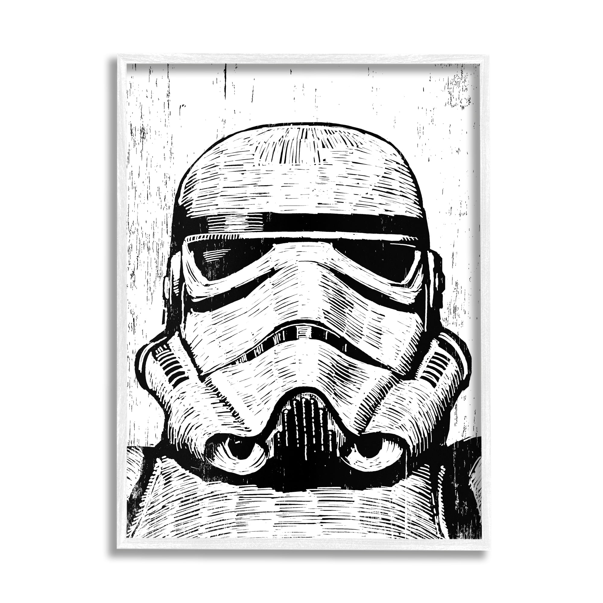 Stupell Industries Black and White Star Wars Stormtrooper Distressed Wood Etching, 11 x 14,Design by Neil Shigley