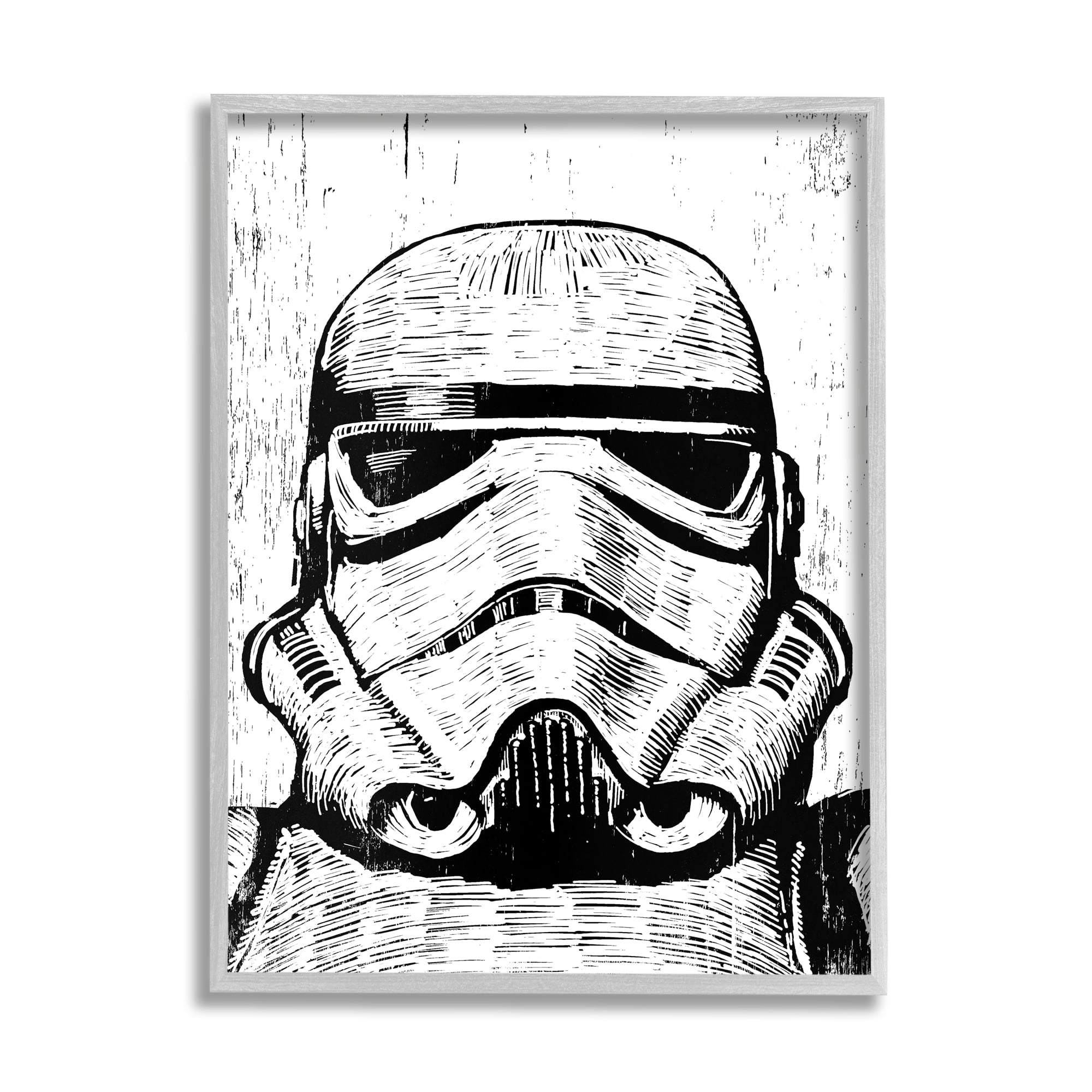 Stupell Industries Black and White Star Wars Stormtrooper Distressed Wood Etching, 16 x 20,Design by Neil Shigley