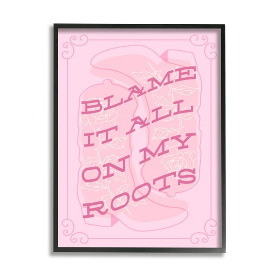 Stupell Industries Blame on My Roots Phrase Typography Painting Black Framed Art Print Wall Art, 16 x 20