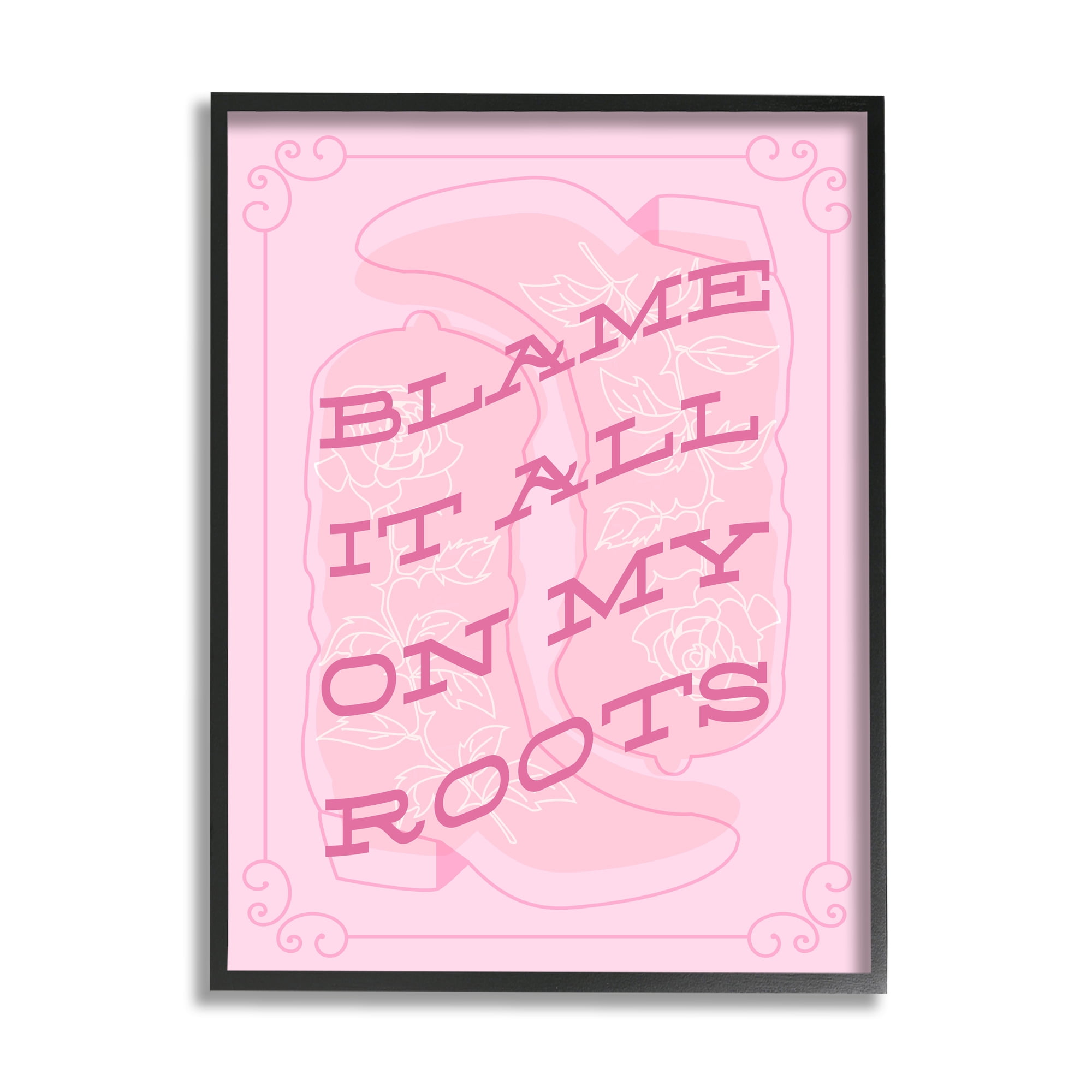 Stupell Industries Blame on My Roots Phrase Typography Painting Black Framed Art Print Wall Art, 24 x 30