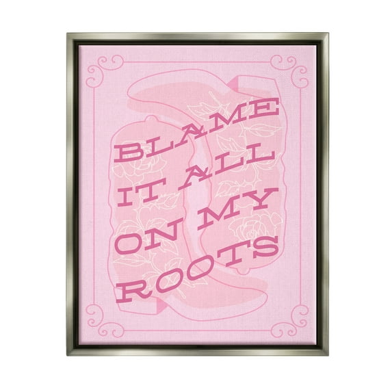 Stupell Industries Blame on My Roots Phrase Typography Painting Gray Floater Framed Canvas Art Print Wall Art, 25 x 31