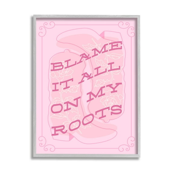 Stupell Industries Blame on My Roots Phrase Typography Painting Gray Framed Art Print Wall Art, 11 x 14