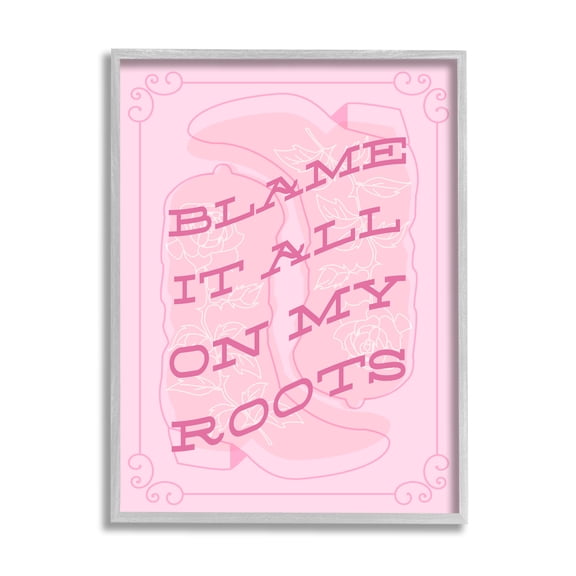 Stupell Industries Blame on My Roots Phrase Typography Painting Gray Framed Art Print Wall Art, 24 x 30