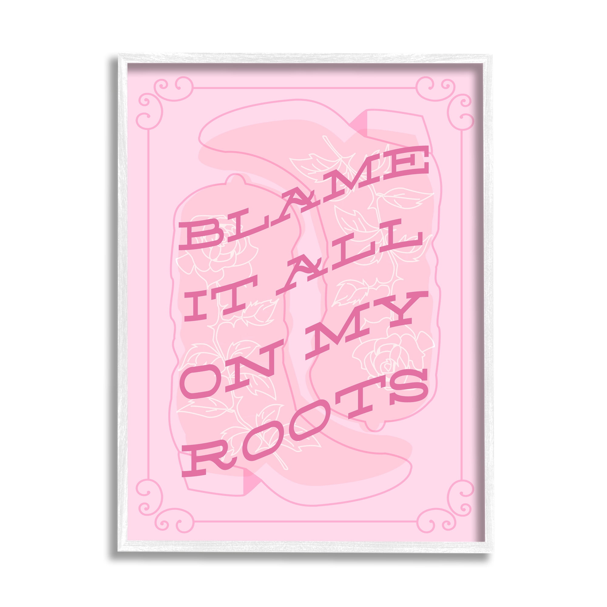 Stupell Industries Blame on My Roots Phrase Typography Painting White Framed Art Print Wall Art, 24 x 30