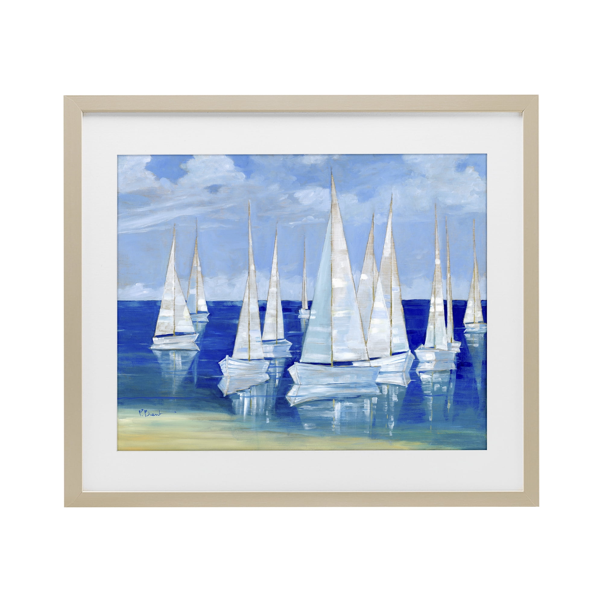 Stupell Industries Blanco Beach Sailboats Birch Framed Print Under Glass, design by Paul Brent