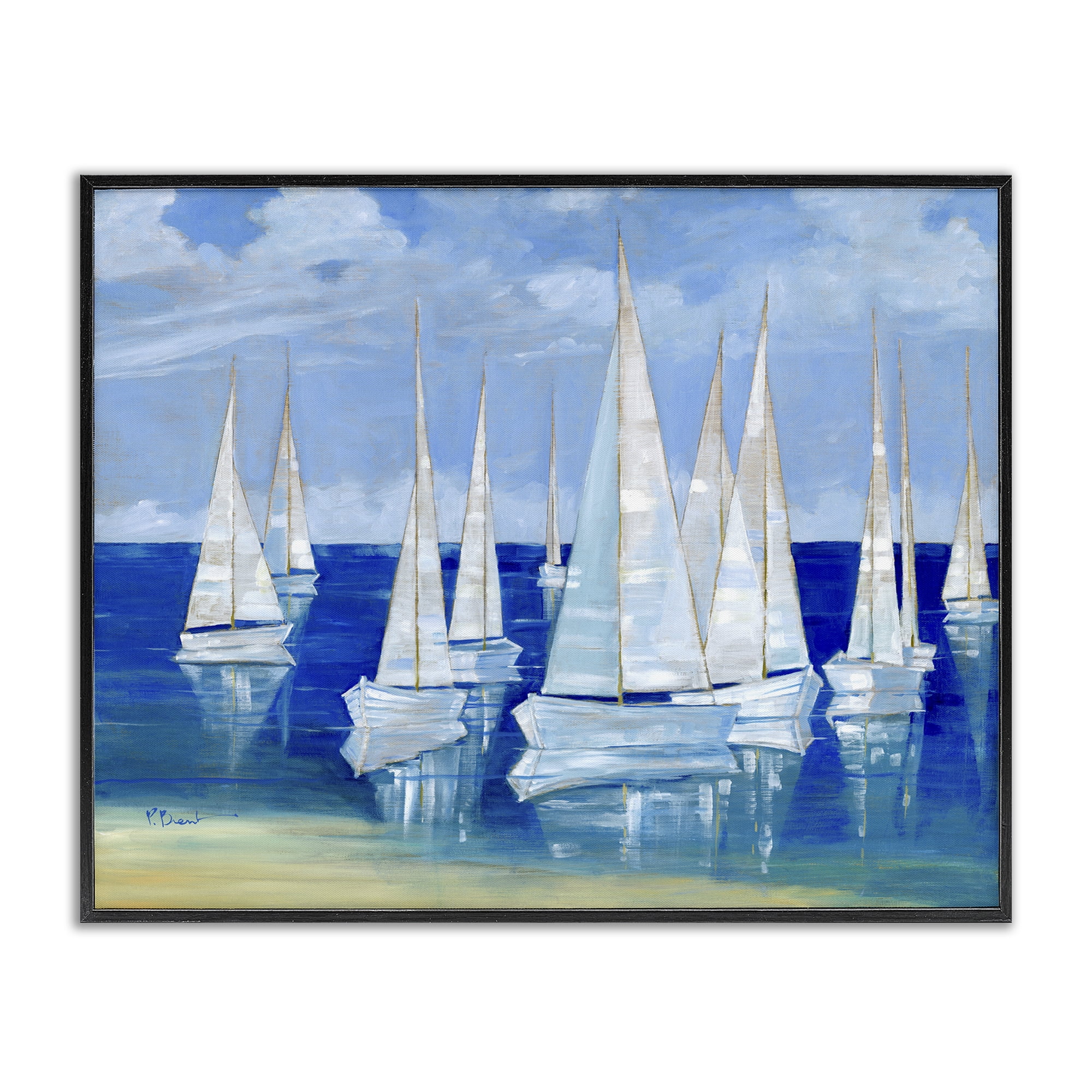Stupell Industries Blanco Beach Sailboats Black Framed Giclee Art, design by Paul Brent