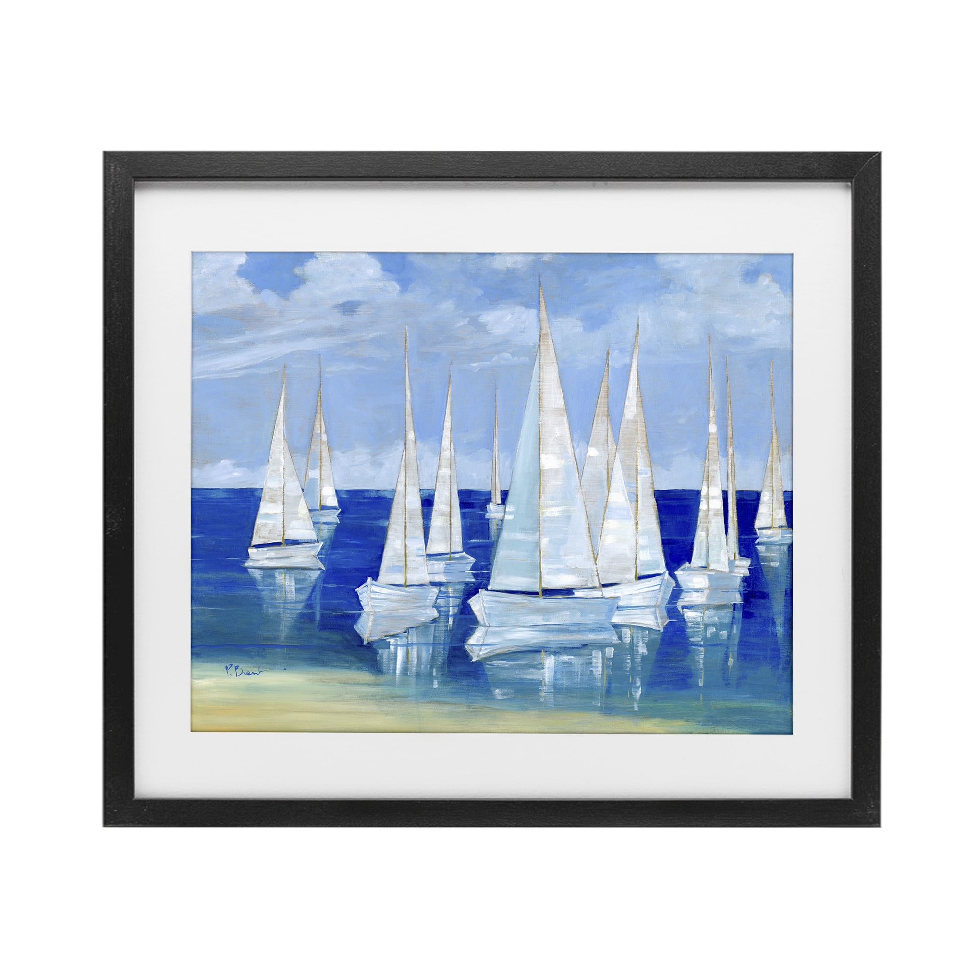Stupell Industries Blanco Beach Sailboats Black Framed Print Under Glass, design by Paul Brent