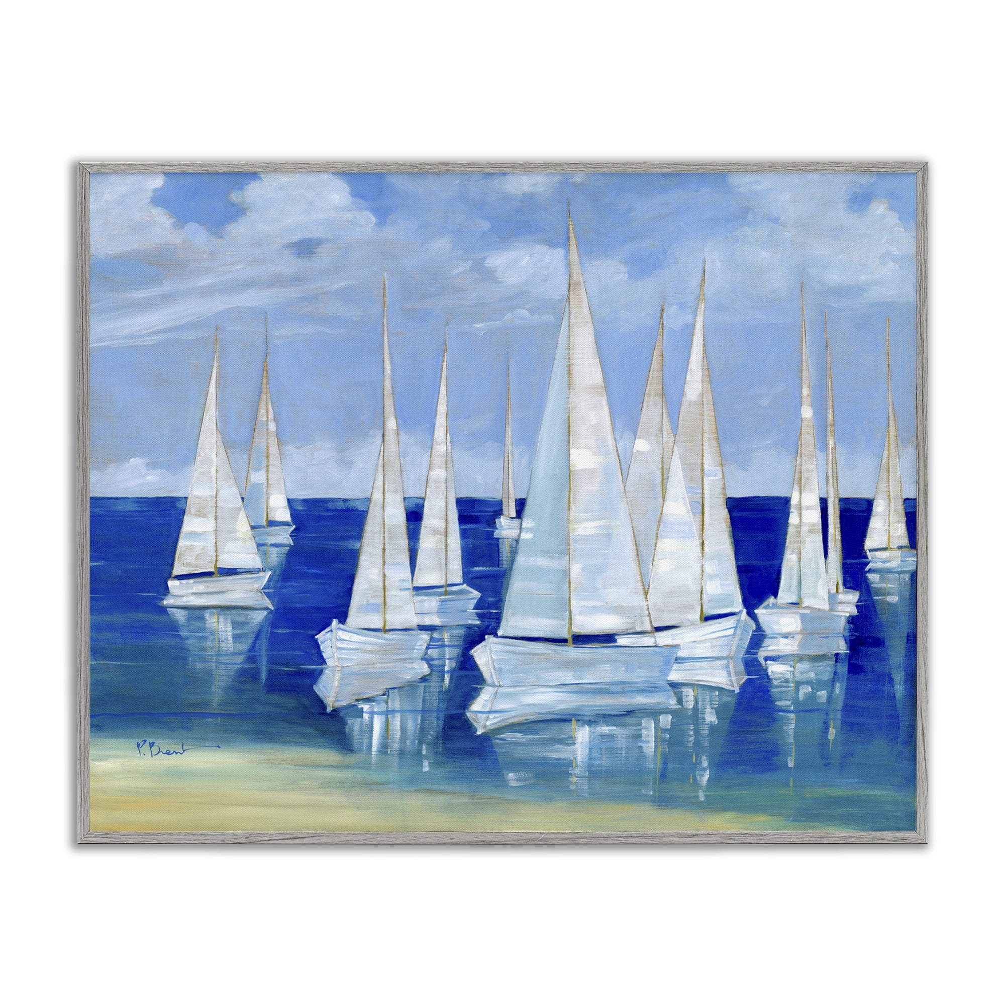 Stupell Industries Blanco Beach Sailboats Gray Framed Giclee Art, design by Paul Brent