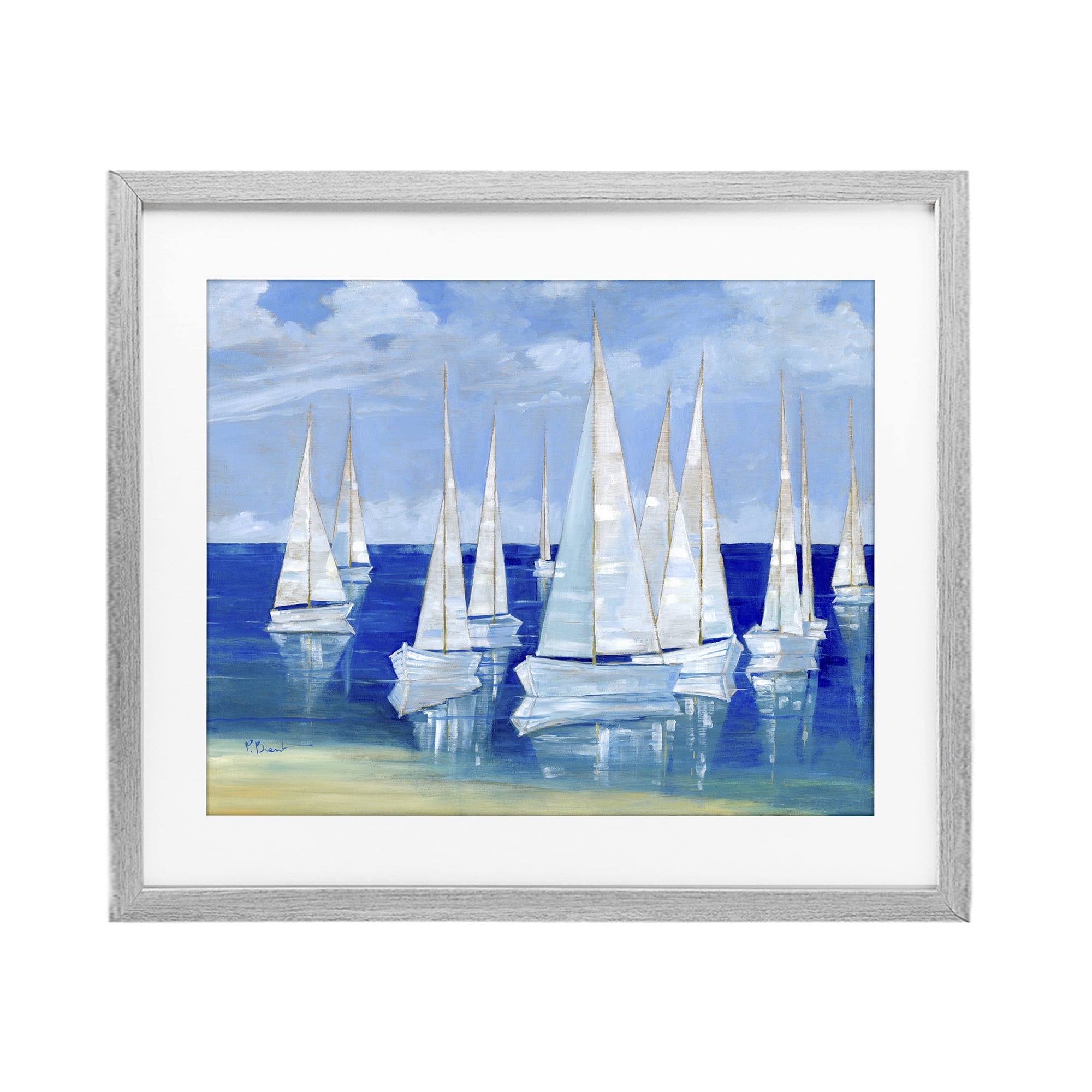 Stupell Industries Blanco Beach Sailboats Gray Framed Print Under Glass, design by Paul Brent
