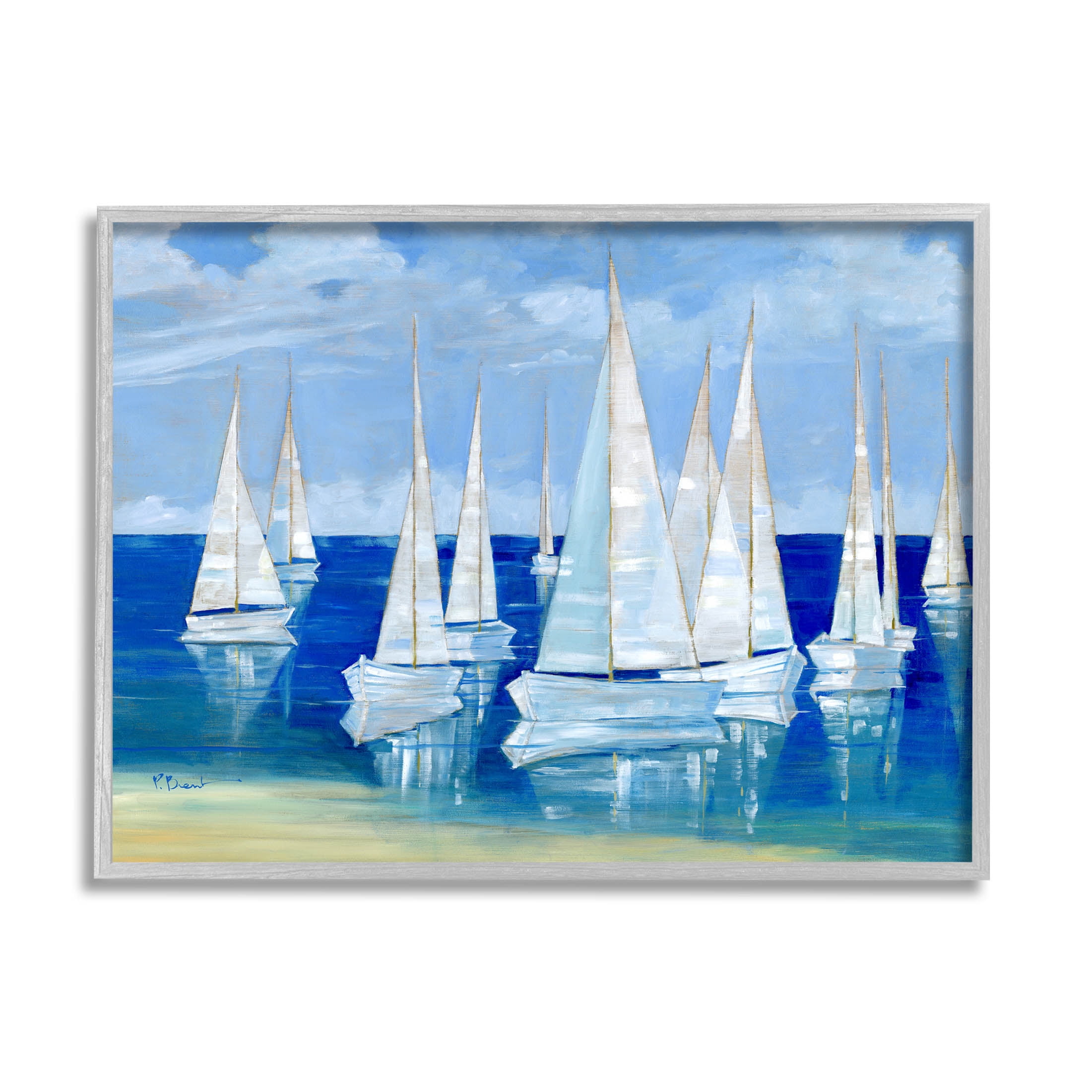 Stupell Industries Blanco Beach Sailboats Reflecting Coast Painting Gray Framed Art Print Wall Art, Design by Paul Brent