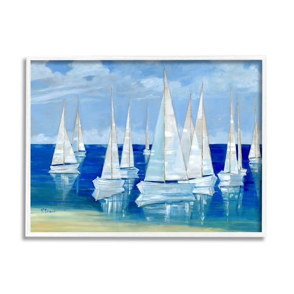 Stupell Industries Blanco Beach Sailboats Reflecting Coast Painting White Framed Art Print Wall Art, Design by Paul Brent