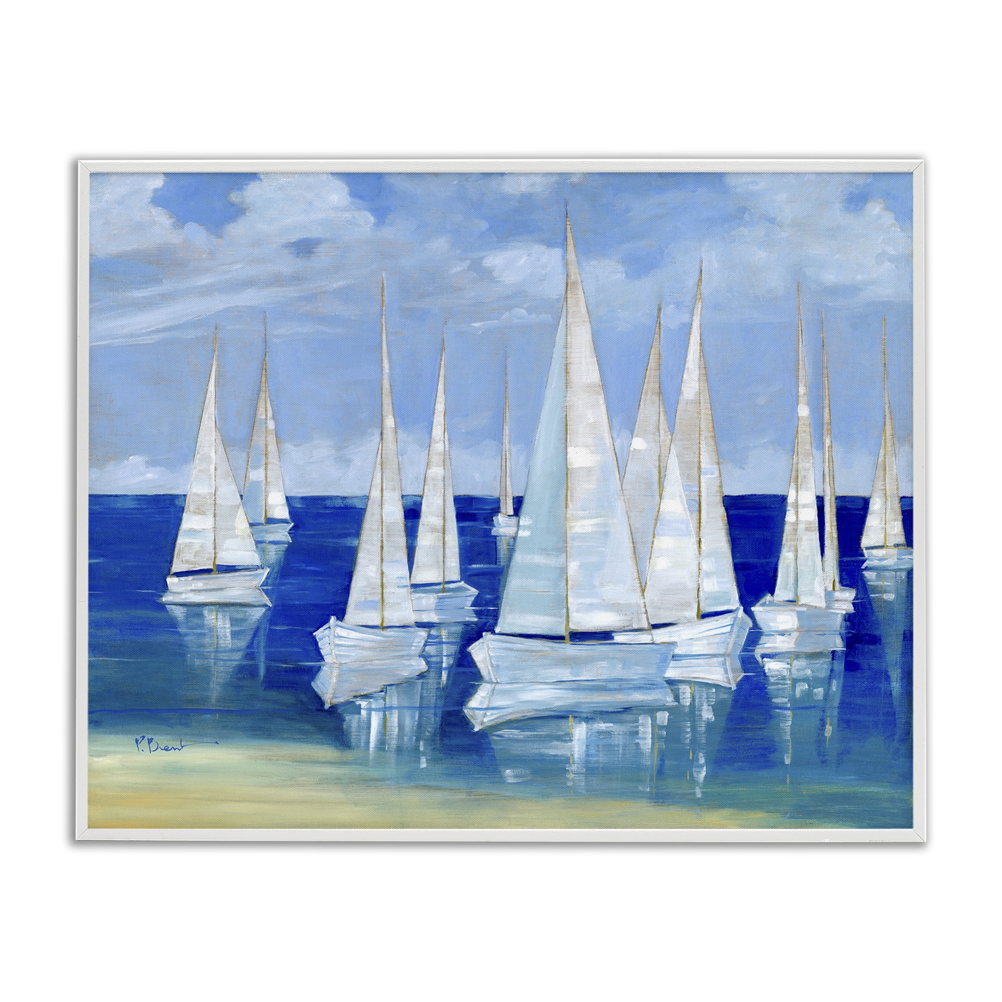Stupell Industries Blanco Beach Sailboats White Framed Giclee Art, design by Paul Brent