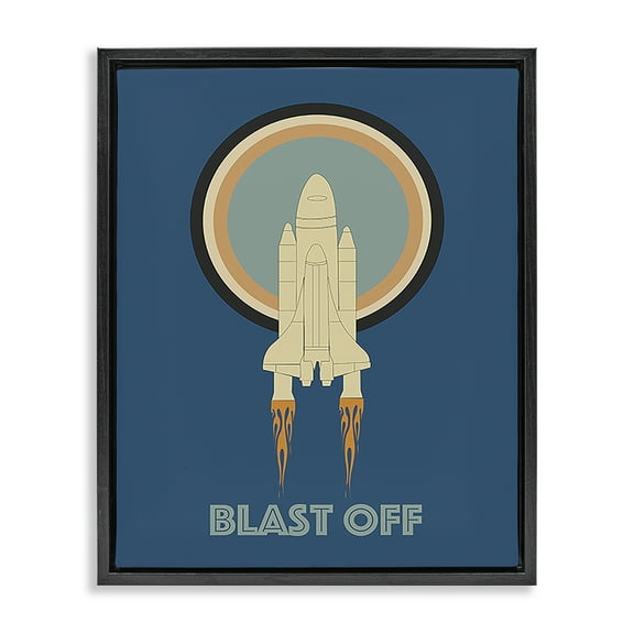 Stupell Industries Blast Off Vintage Rocket Transportation Painting Black Floater Framed Canvas Art Print Wall Art, 17 x 21