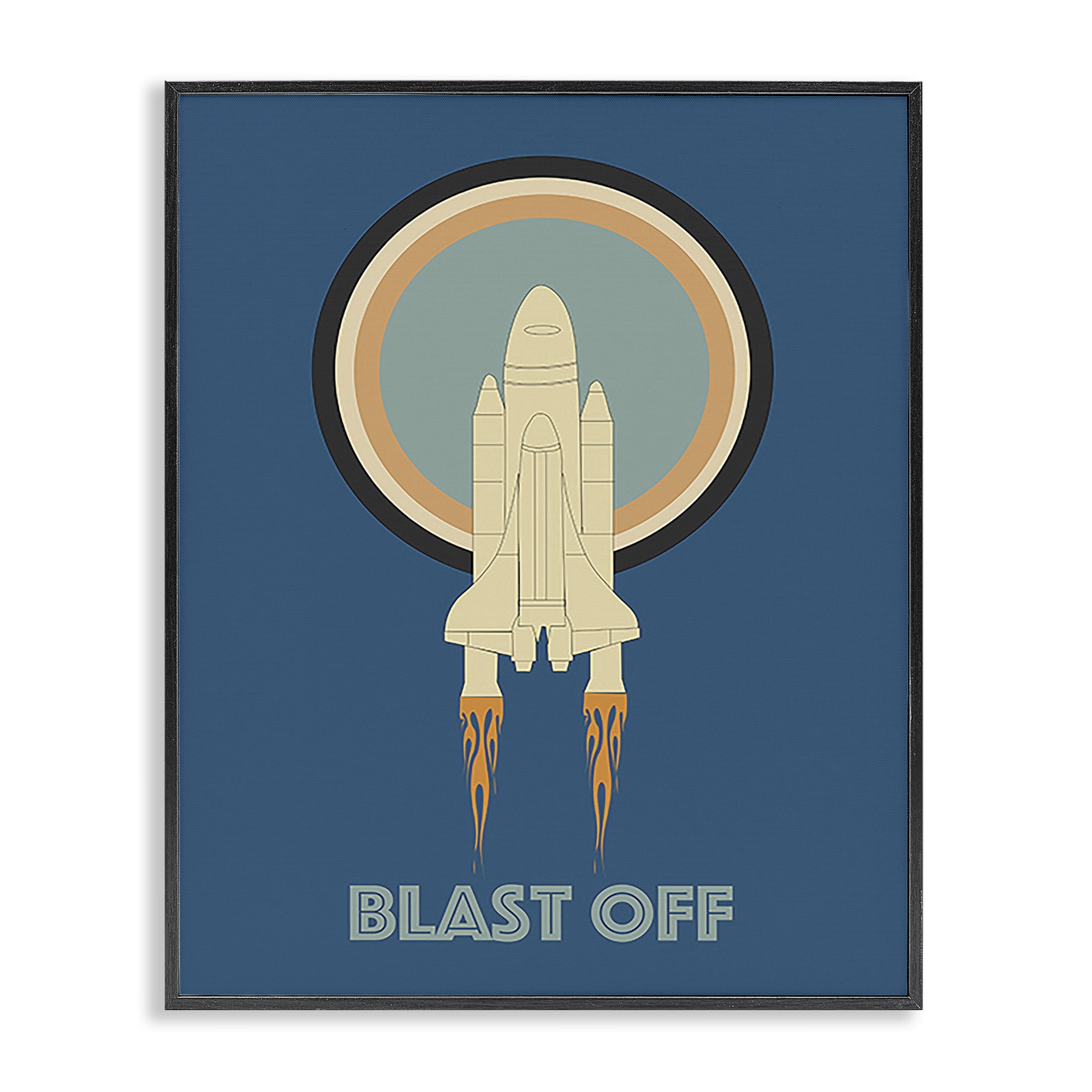 Stupell Industries Blast Off Vintage Rocket Transportation Painting Black Framed Art Print Wall Art, 16 x 20