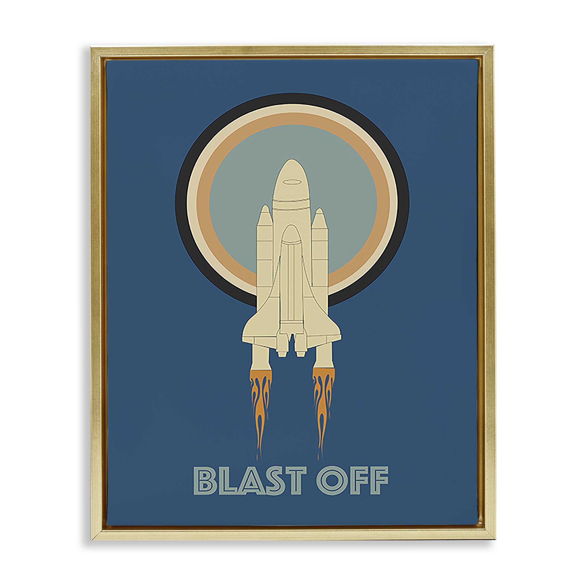 Stupell Industries Blast Off Vintage Rocket Transportation Painting Gold Floater Framed Canvas Art Print Wall Art, 25 x 31