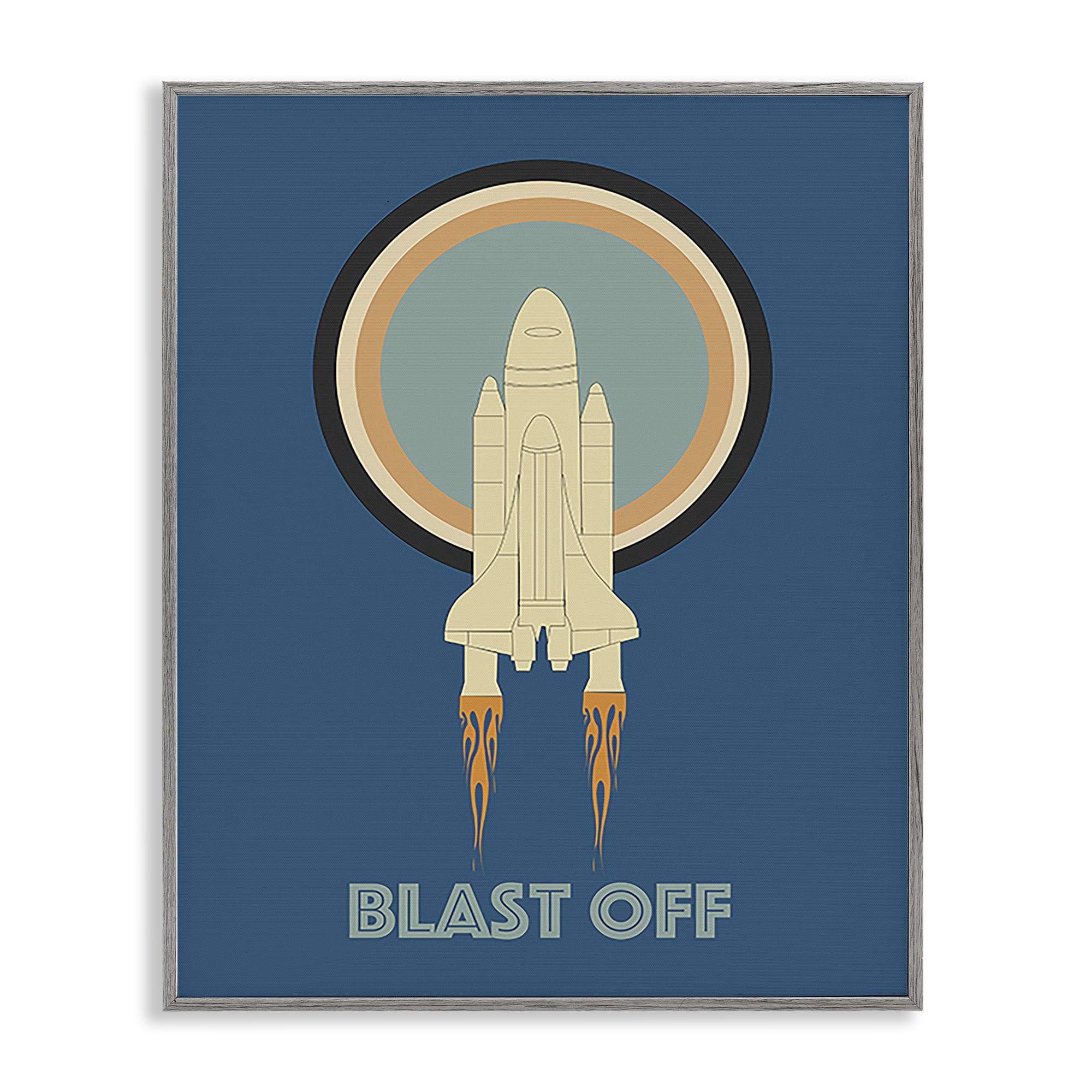 Stupell Industries Blast Off Vintage Rocket Transportation Painting Gray Framed Art Print Wall Art, 11 x 14