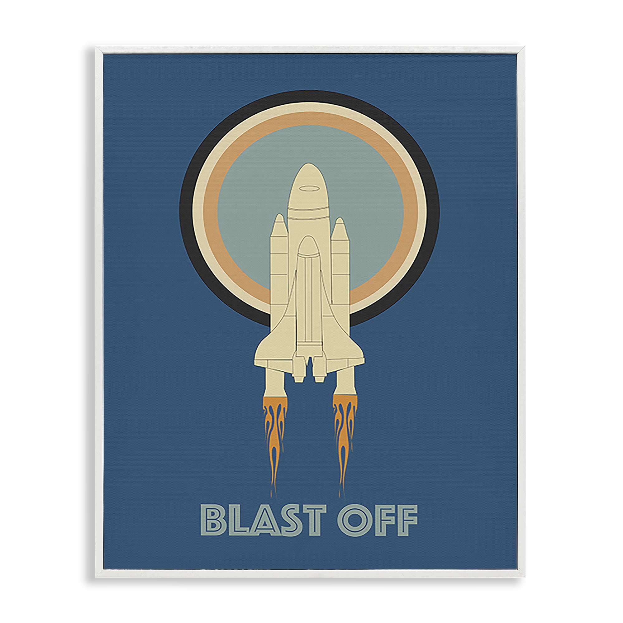 Stupell Industries Blast Off Vintage Rocket Transportation Painting White Framed Art Print Wall Art, 16 x 20