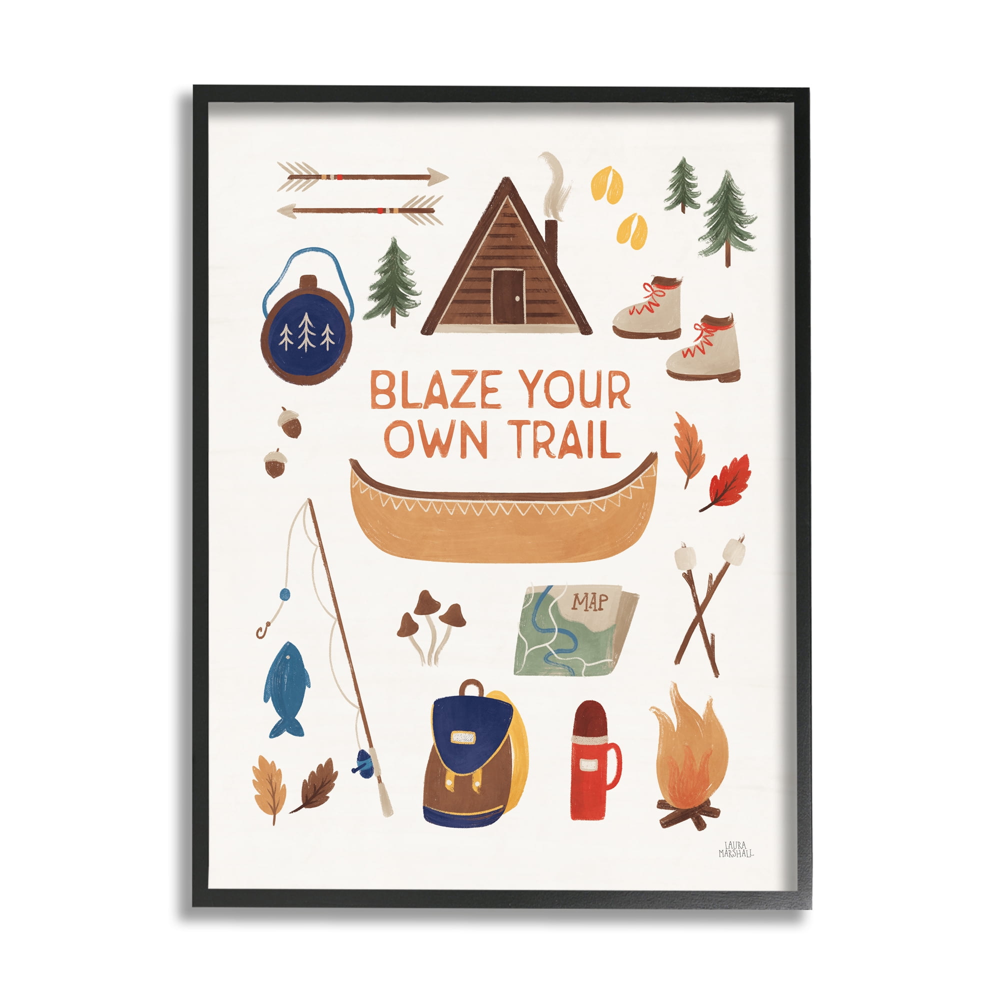 Stupell Industries Blaze Your Own Trail Phrase Typography Painting Black Framed Art Print Wall Art, 16 x 20