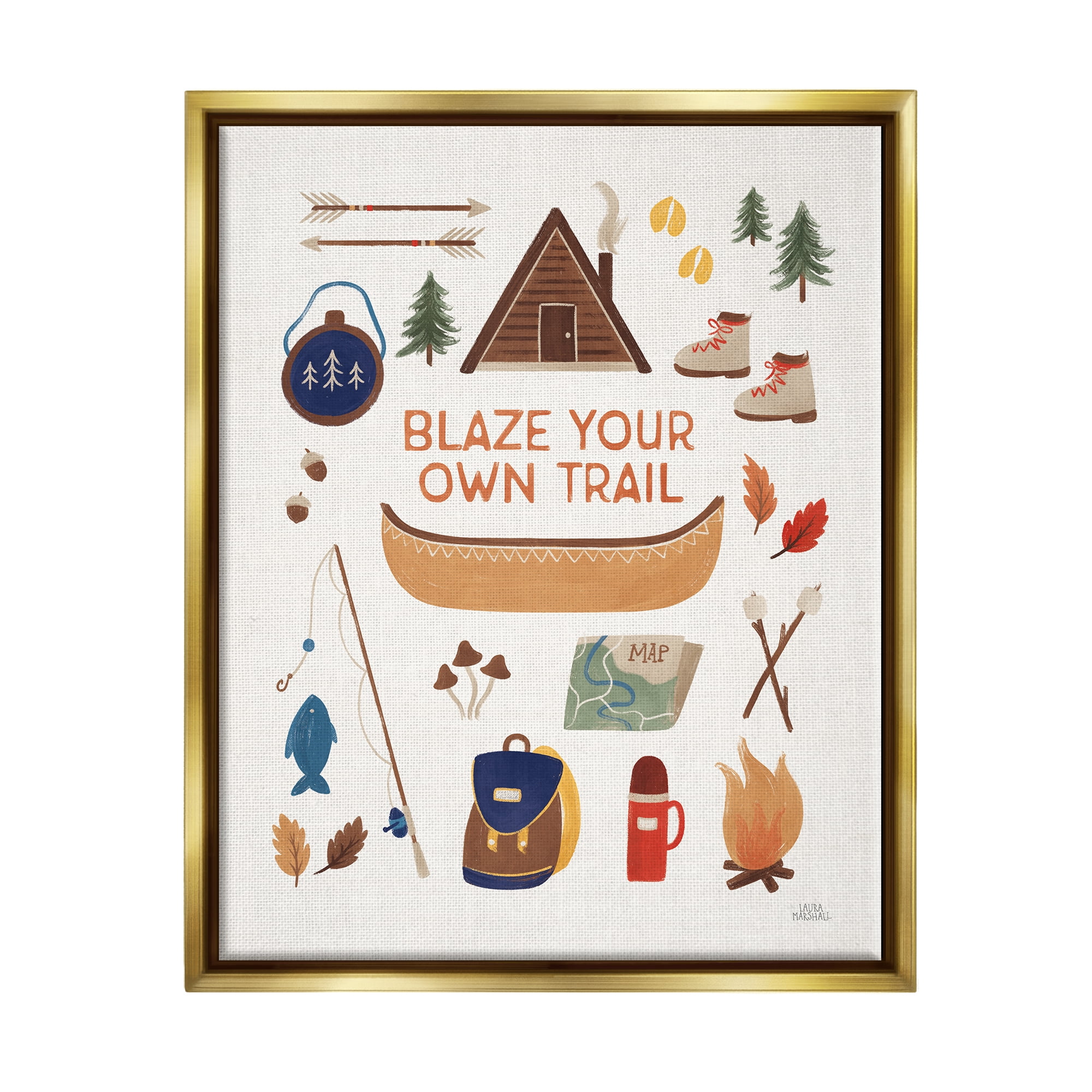 Stupell Industries Blaze Your Own Trail Phrase Typography Painting Gold Floater Framed Art Print Wall Art, 25 x 31