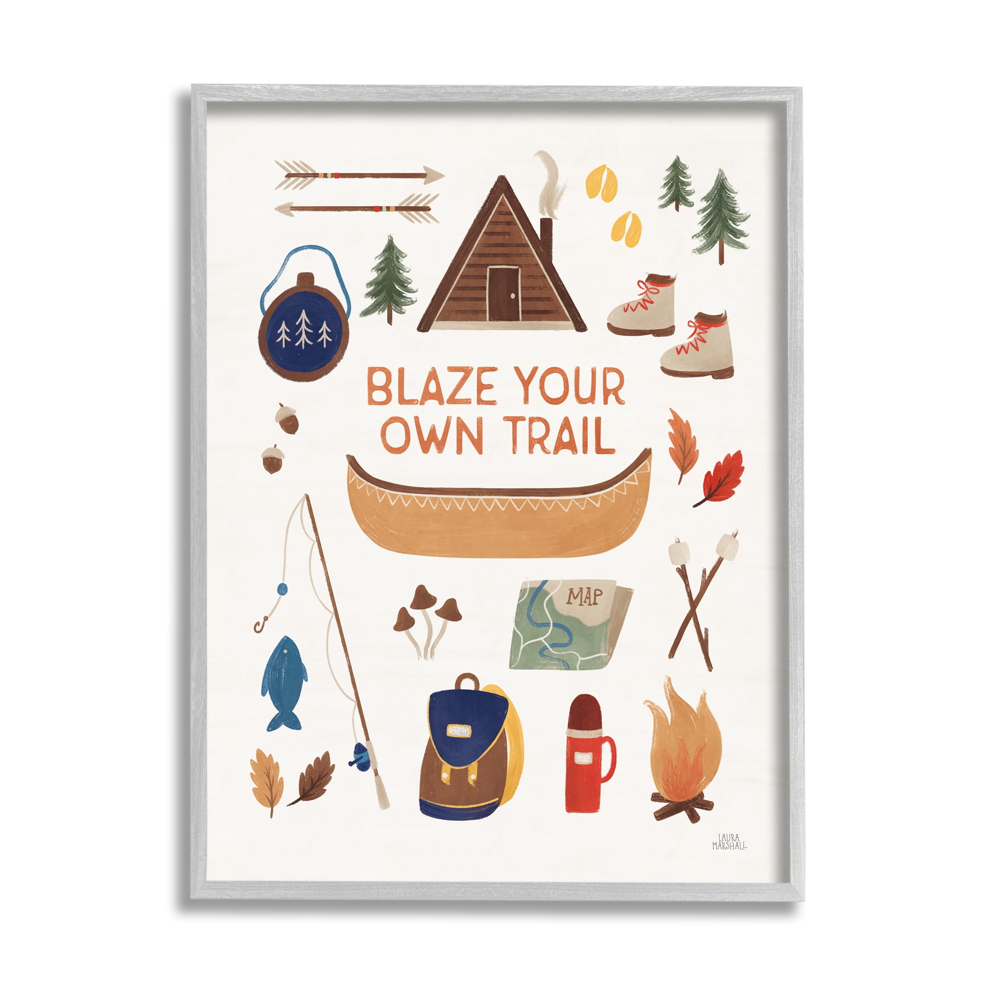 Stupell Industries Blaze Your Own Trail Phrase Typography Painting Gray Framed Art Print Wall Art, 11 x 14