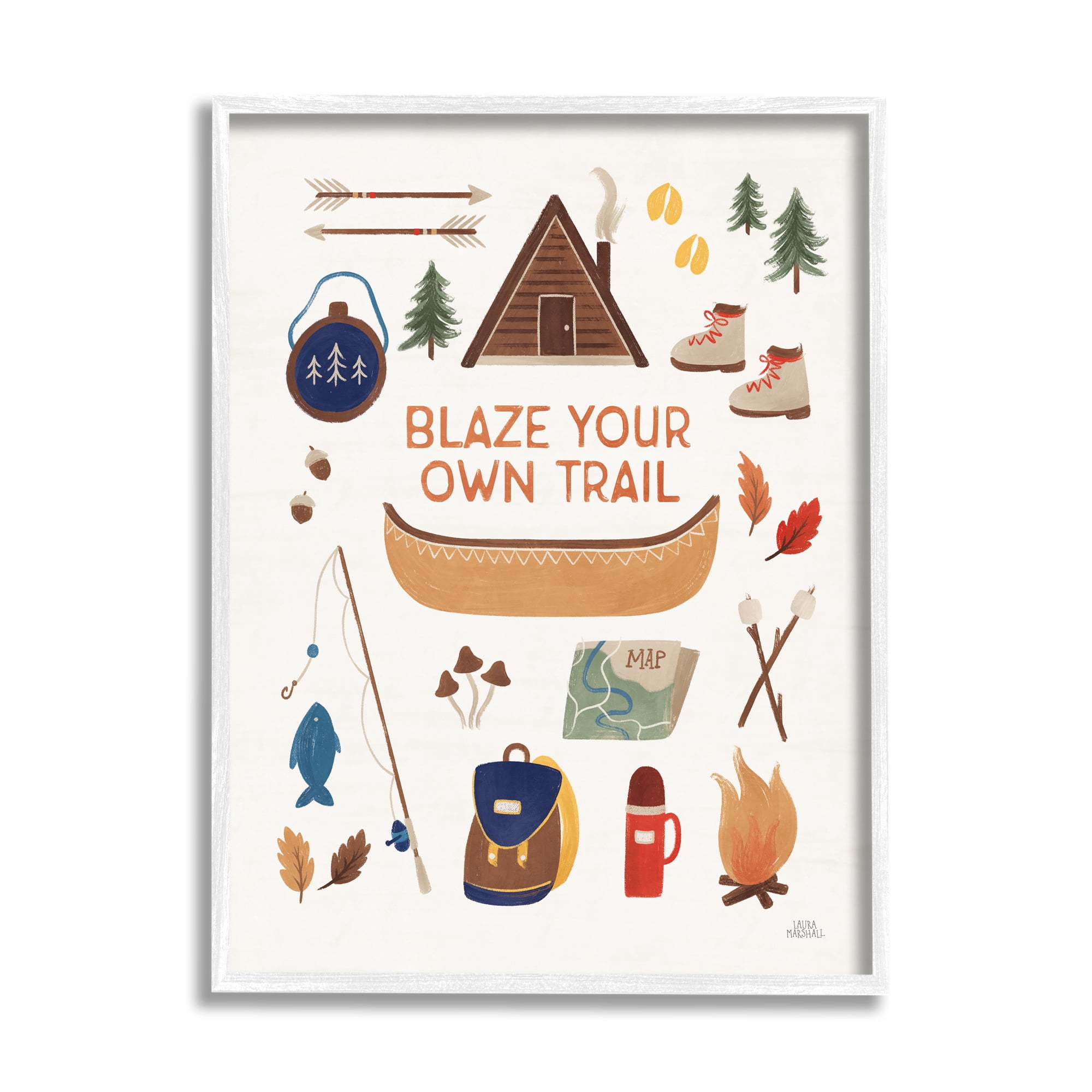 Stupell Industries Blaze Your Own Trail Phrase Typography Painting White Framed Art Print Wall Art, 16 x 20