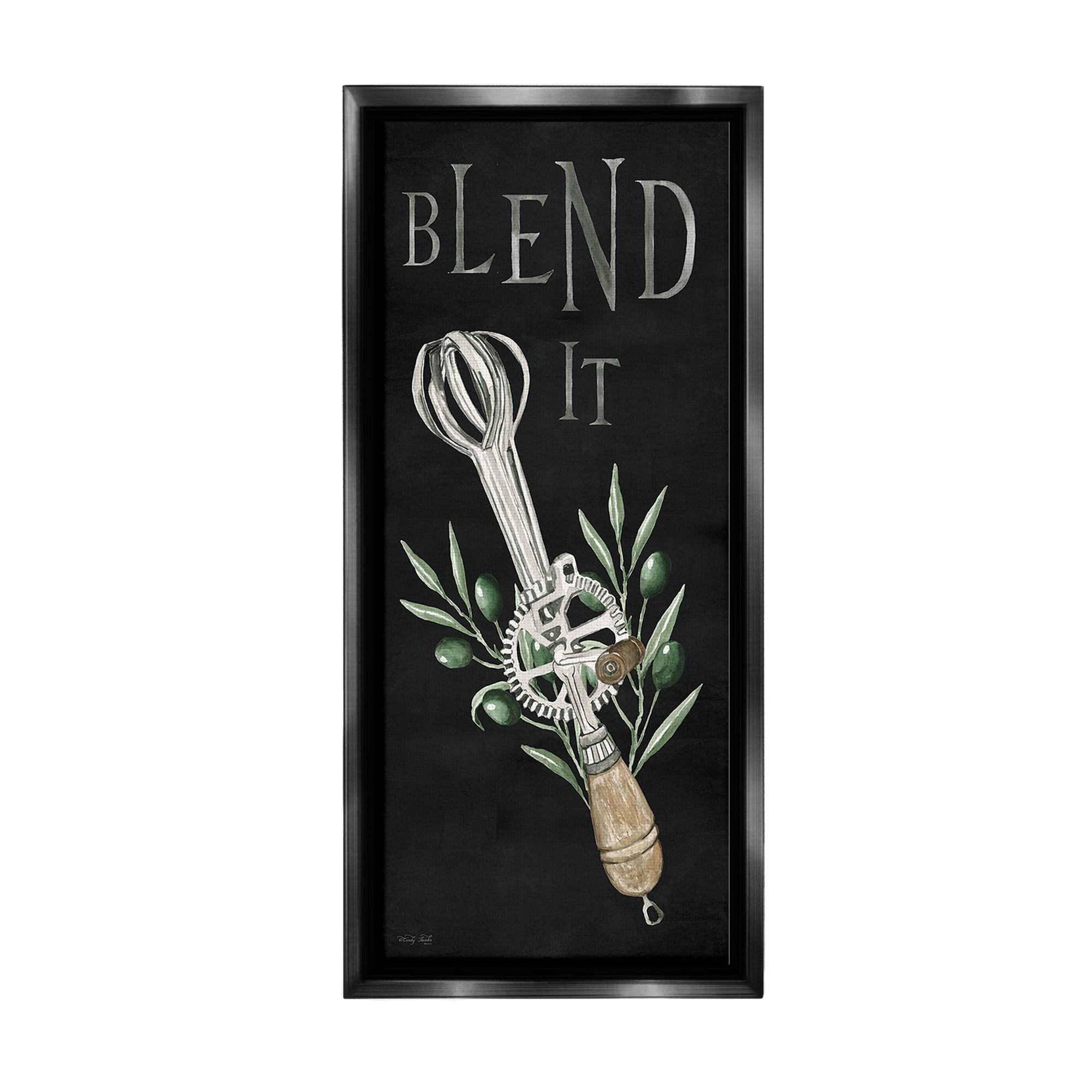 Stupell Industries Blend It Vintage Kitchen Food & Beverage Painting Black Floater Framed Canvas Art Print Wall Art, 14 x 31