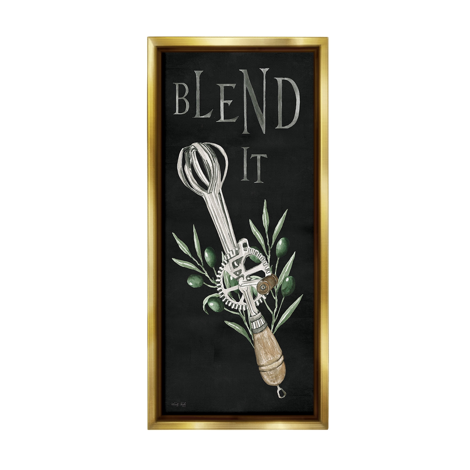 Stupell Industries Blend It Vintage Kitchen Food & Beverage Painting Gold Floater Framed Canvas Art Print Wall Art, 11 x 25