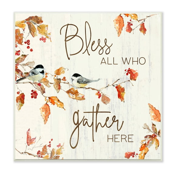 Stupell Industries Bless All Who Gather Here Autumn Tree Birds, 12 x 12, Design by Sally Swatland