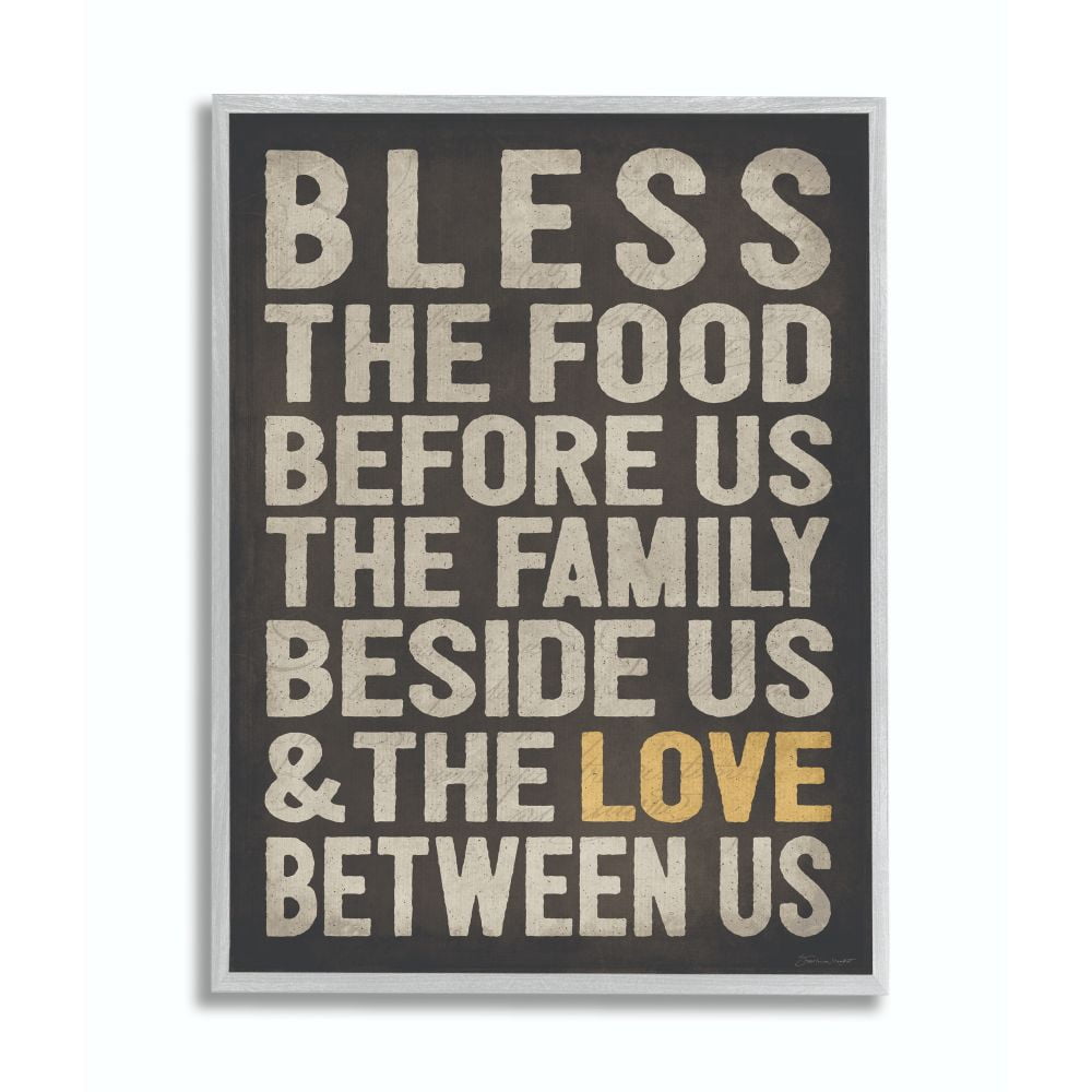 Stupell Industries Bless The Food Kitchen Dining Room Textured Word Design Gray Farmhouse Rustic Framed Giclee Texturized Art by Stephanie Workman Marrott