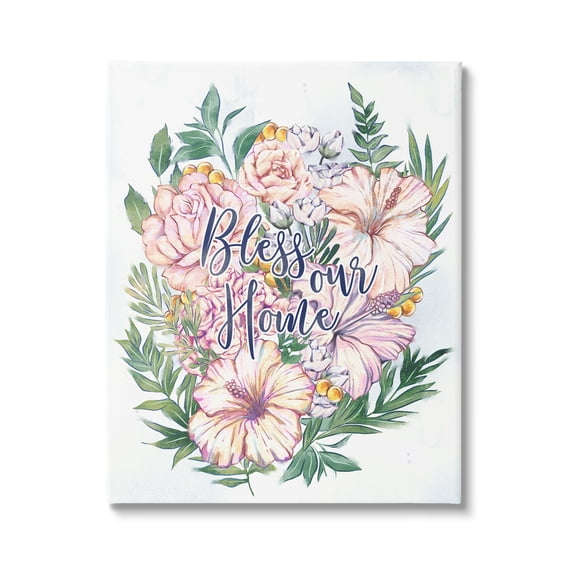 Stupell Industries Bless Our Home Classic Flower Blossom Bouquet Typography , 16 x 20, Design by Ziwei Li