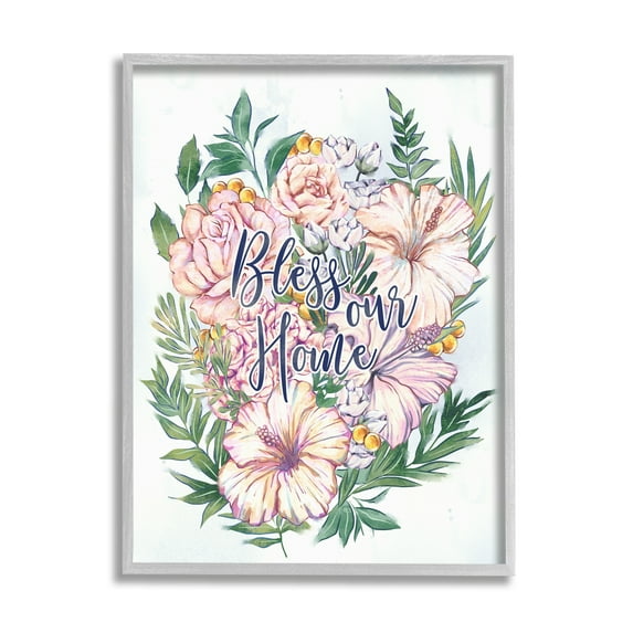 Stupell Industries Bless Our Home Classic Flower Blossom Bouquet Typography , 24 x 30, Design by Ziwei Li