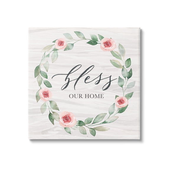 Stupell Industries Bless Our Home Family Phrase Simple Pink Rose Wreath, 17 x 17, Design by Kristen Brockmon