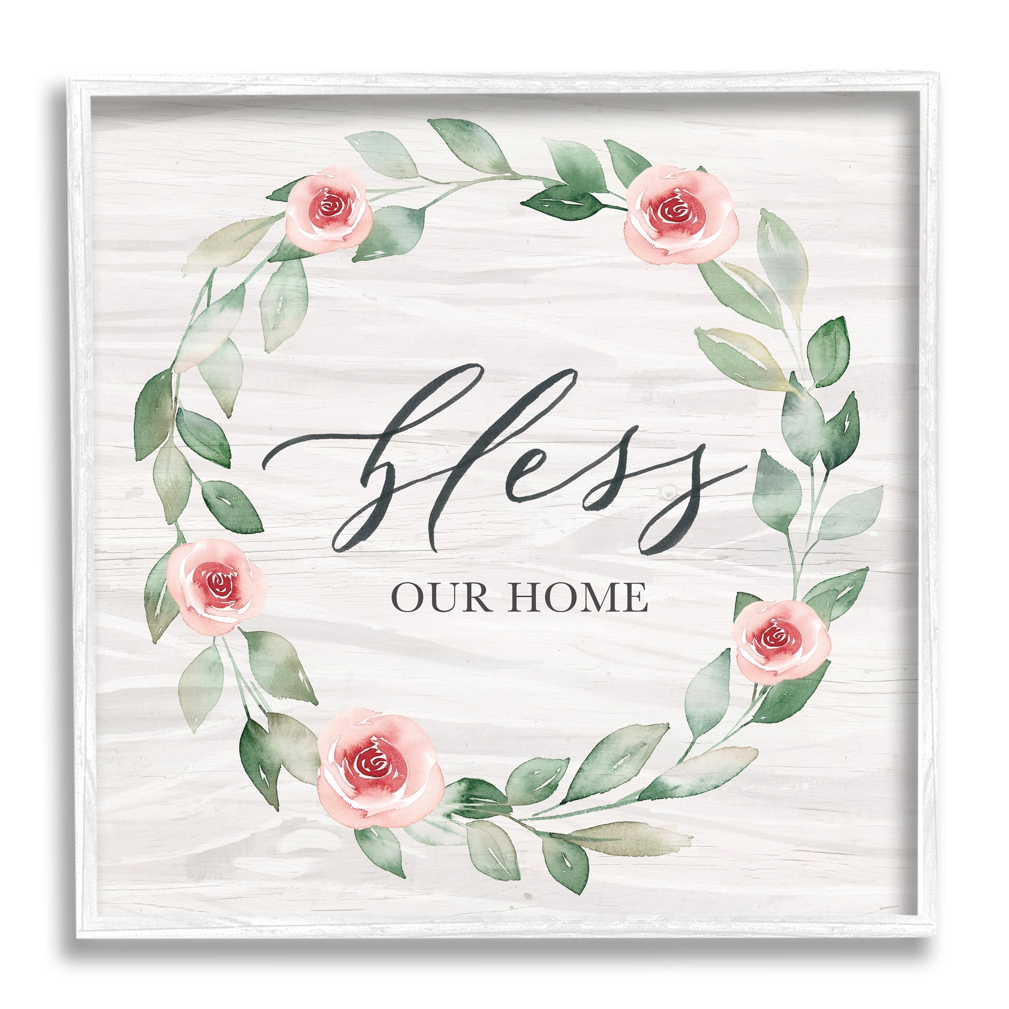 Stupell Industries Bless Our Home Family Phrase Simple Pink Rose Wreath, 17 x 17, Design by Kristen Brockmon