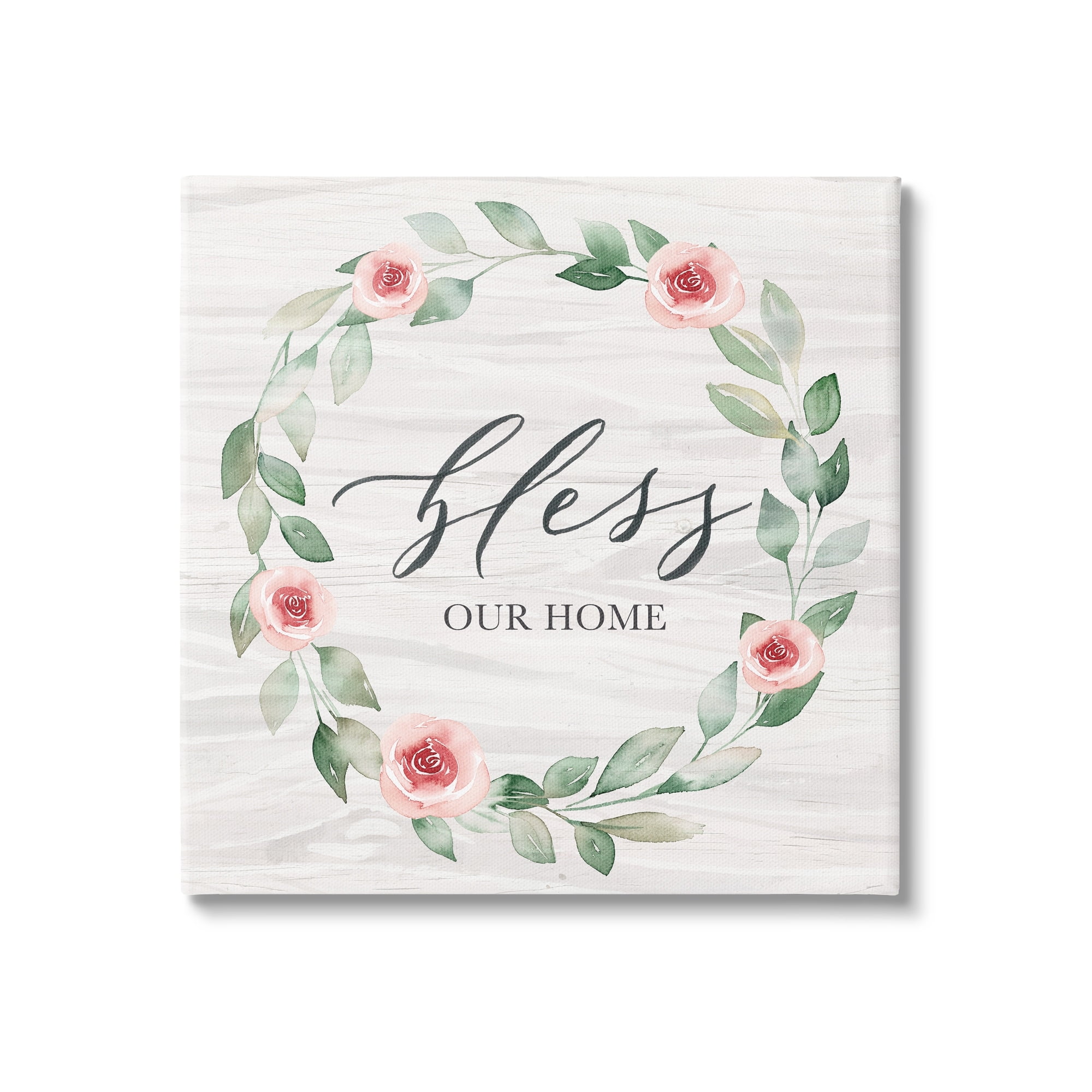 Stupell Industries Bless Our Home Family Phrase Simple Pink Rose Wreath Graphic Art Gallery-Wrapped Canvas Print Wall Art, 36x36, by Kristen Brockmon