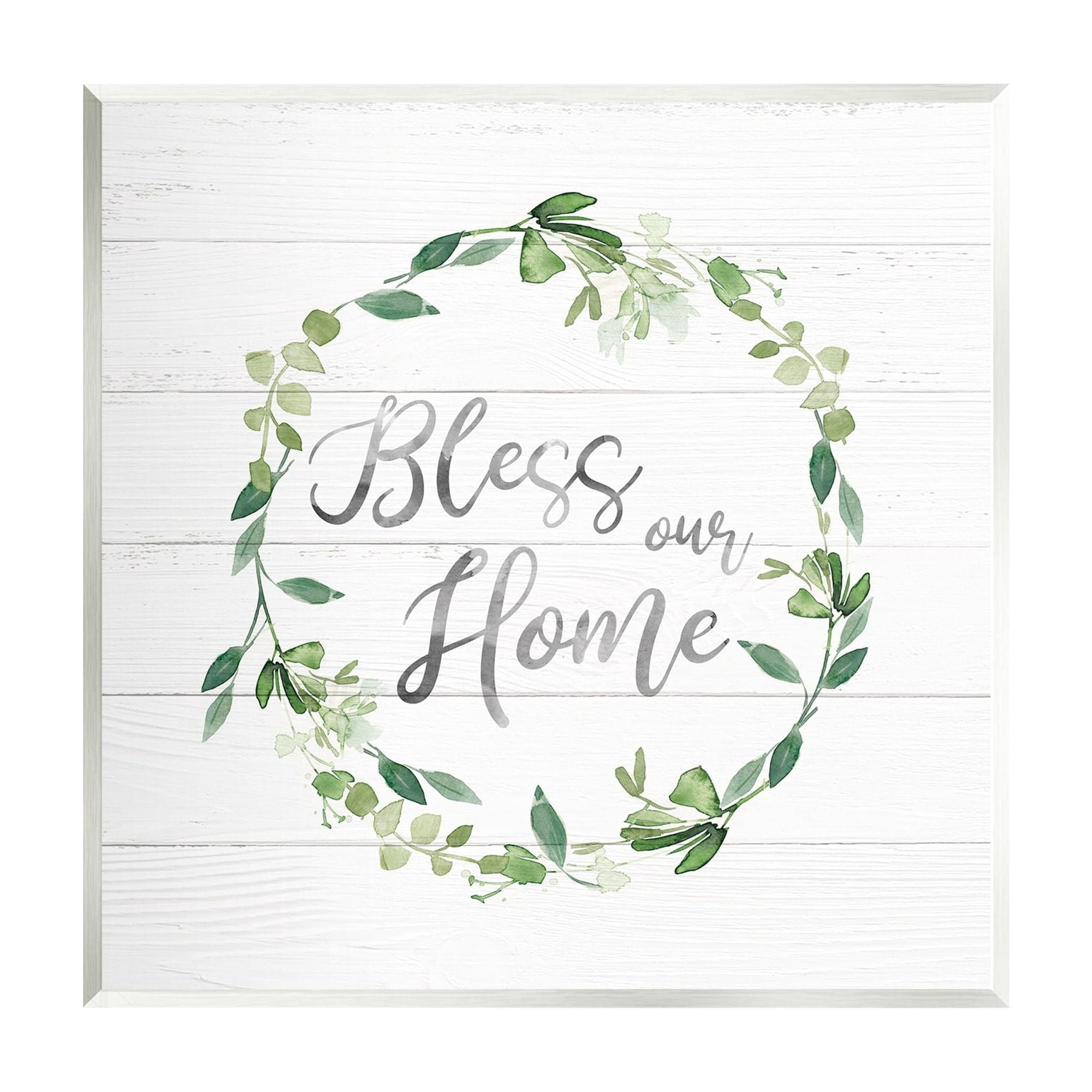 Stupell Industries Bless Our Home Farmhouse Leaves Wreath Calligraphy Graphic Art Unframed Art Print Wall Art, Design by Carol Robinson