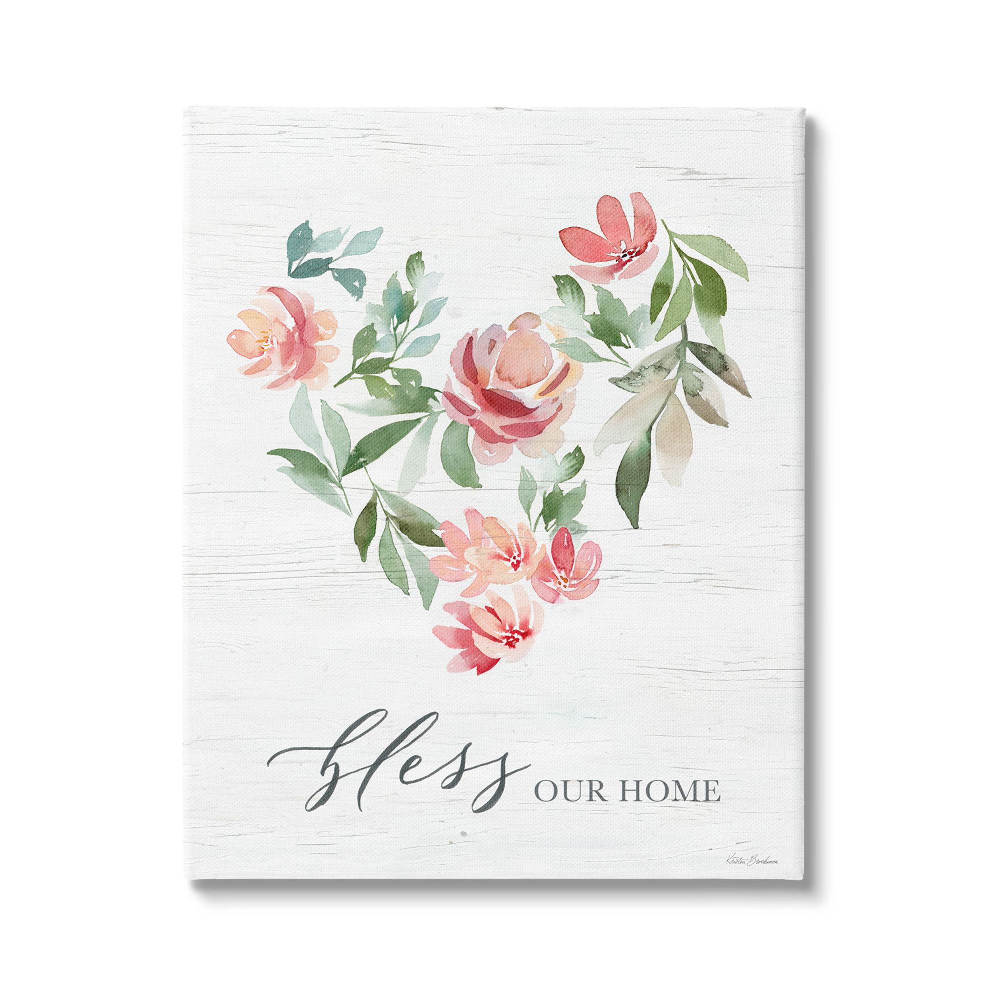 Stupell Industries Bless Our Home Grainy Pattern Floral Heart Shape Graphic Art Gallery Wrapped Canvas Print Wall Art, Design by Kristen Brockmon