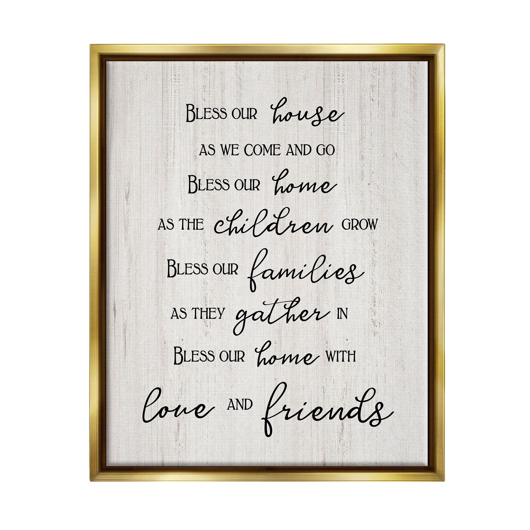 Stupell Industries Bless Our House Family Phrase Graphic Art Metallic Gold Floating Framed Canvas Print Wall Art, Design by CAD Designs