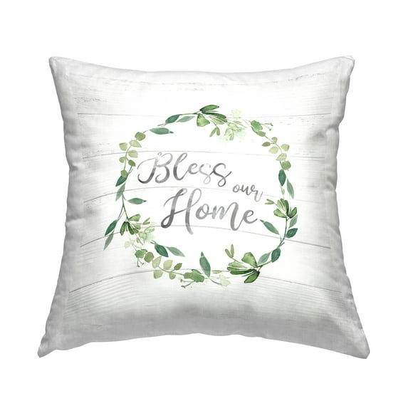 Stupell Industries Bless Rustic Botanics Wreath Decorative Printed Throw Pillow Design by Carol Robinson.