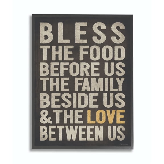 Stupell Industries Bless The Food Kitchen Dining Room Textured Word Design Framed Giclee Texturized Art by Stephanie Workman Marrott